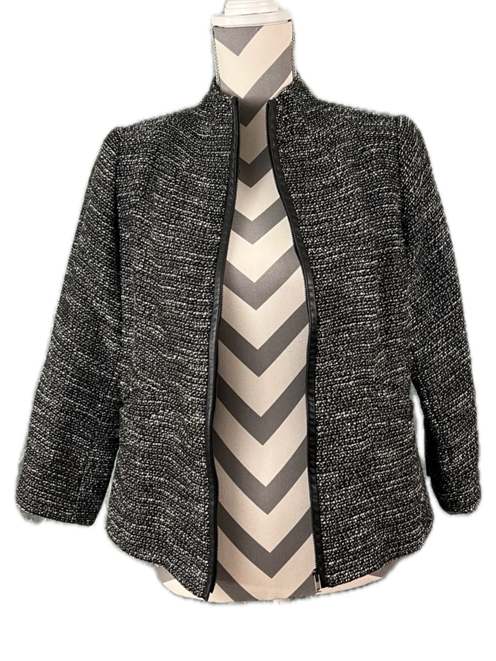 Eileen Fisher Tweed Leather Trim Jacket – Size XS - Picture 2 of 11
